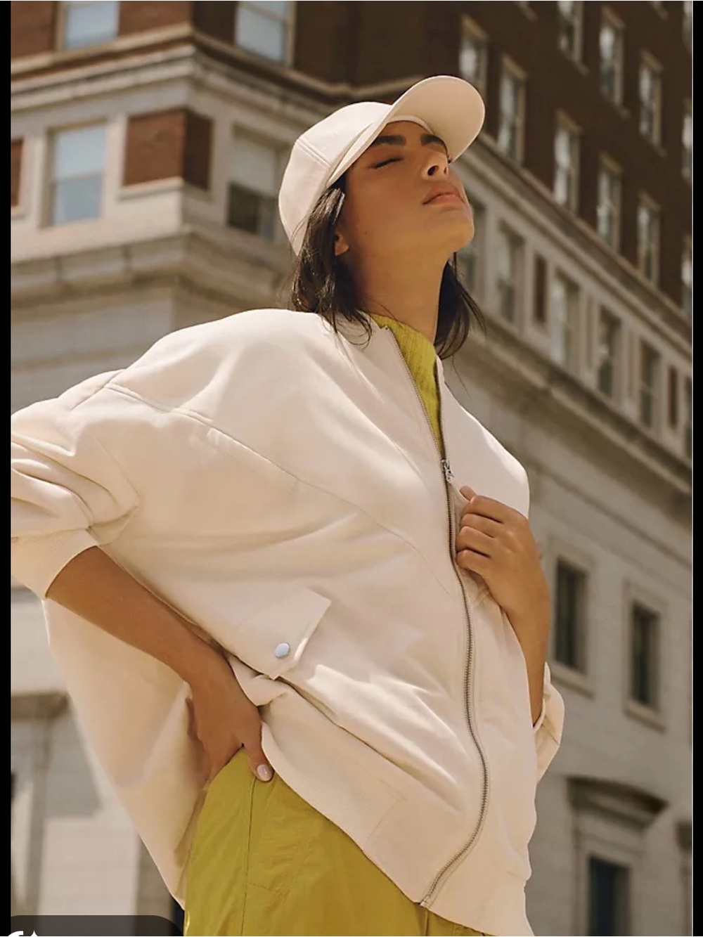 Anthropologie Cream Oversized Bomber Jacket with Front Zip - Women